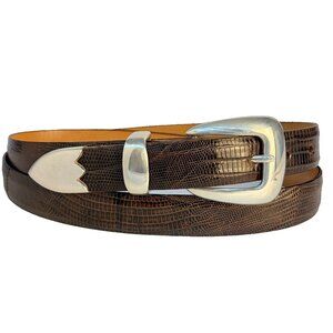 Genuine Lizard Skin Dress Belt Men's 36 Brown Made in USA 1" Wide